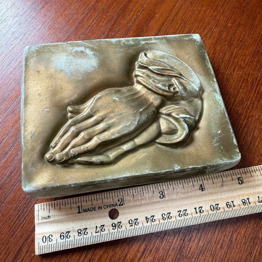 Vintage Praying Hands Plaster Wall Plaque Gold Patina Religious Art Spiritual